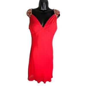 Faviana Glitter Shoulder Mini Cocktail Dress Red Prom Bachelorette Size 8